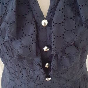 Chadwicks Eyelet Sheath Dress Navy 100% Cotton Size 12